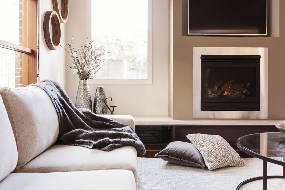 Warm inviting interior with gas log fireplace