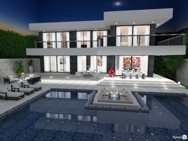 modern two story home with a pool