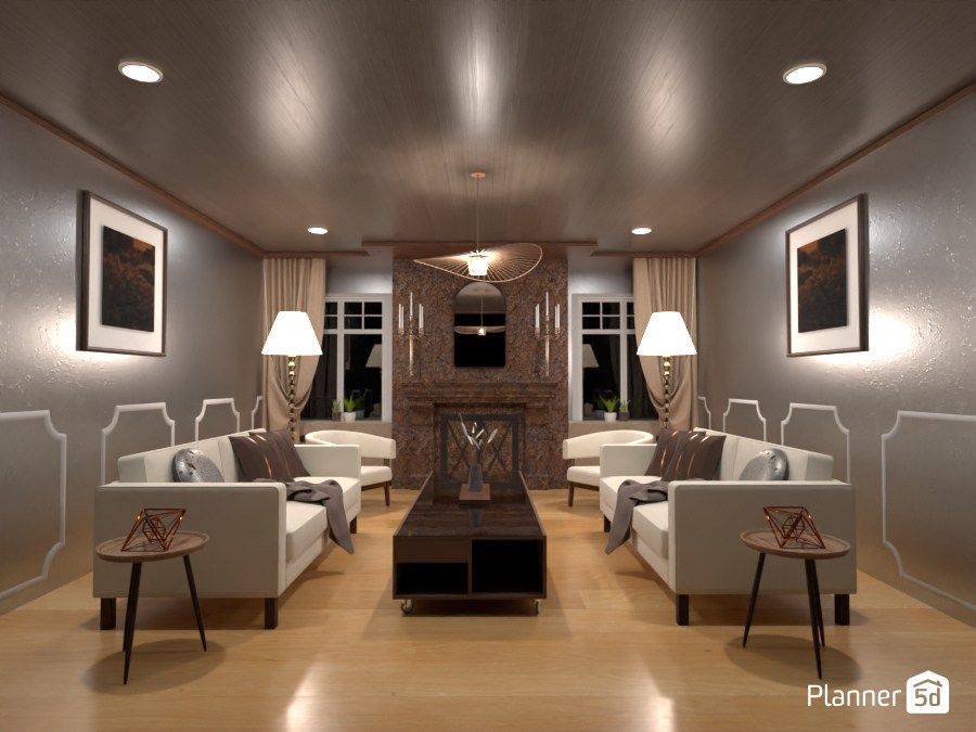 symetrical living room in brown shades