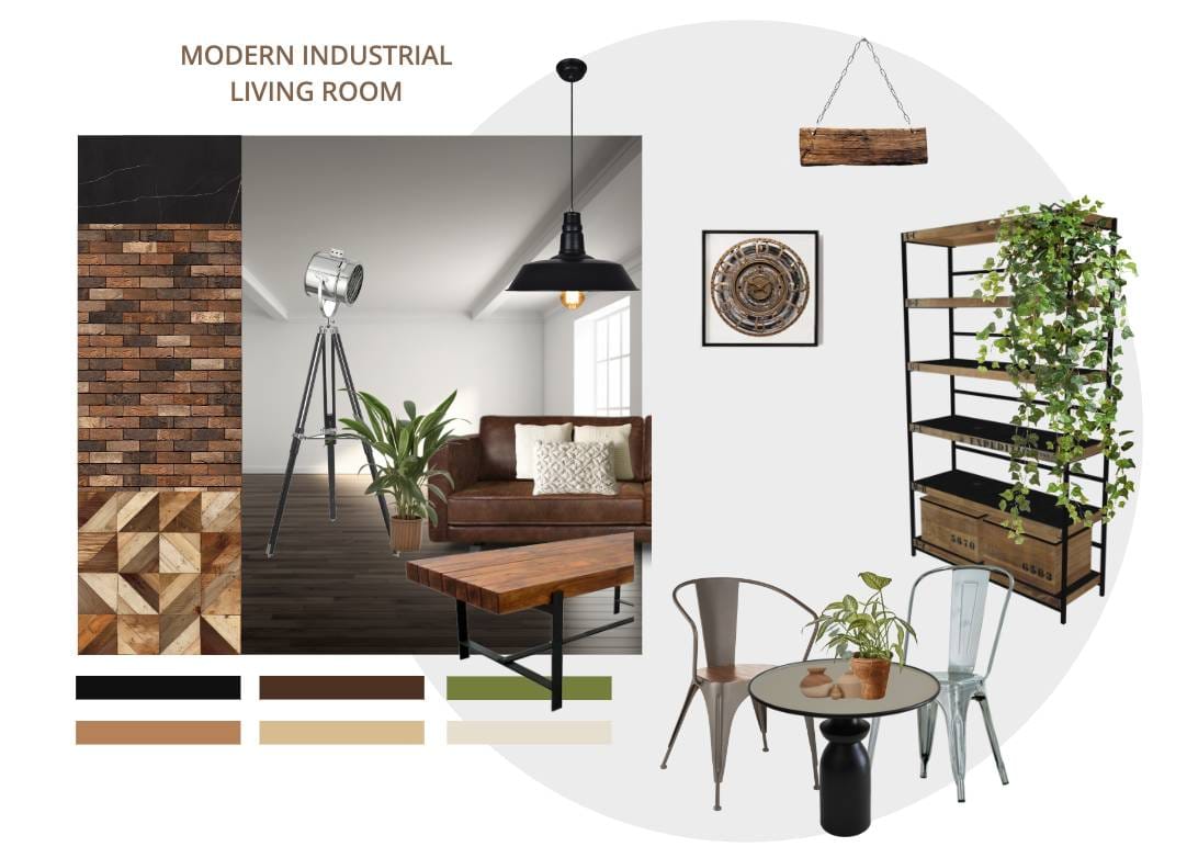 industrial living room mood board