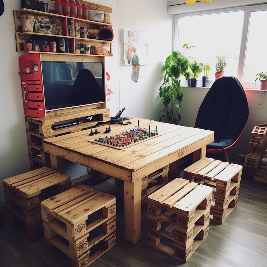 table and stools made from pellets