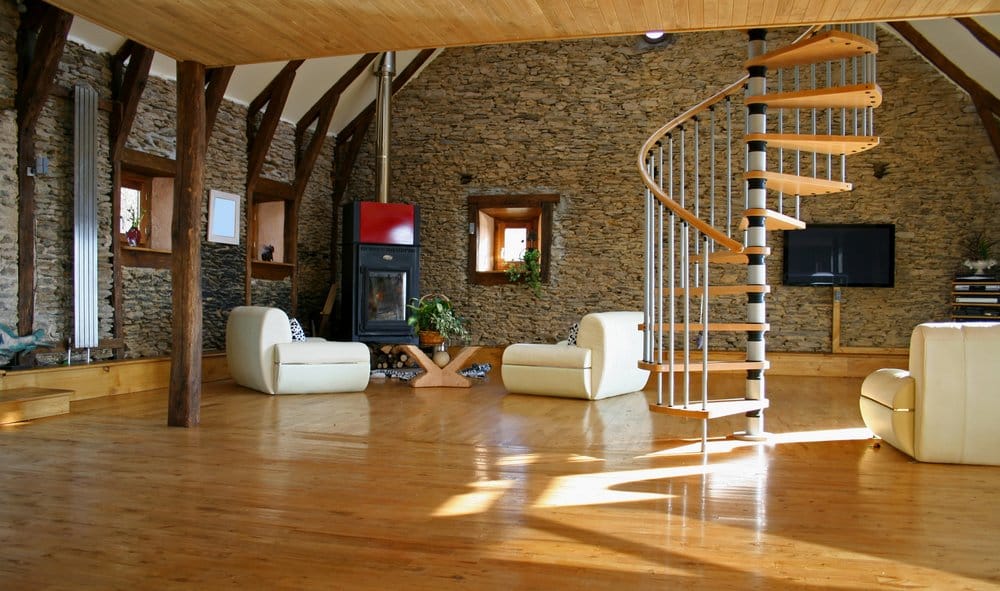 barndominium interior with staircase